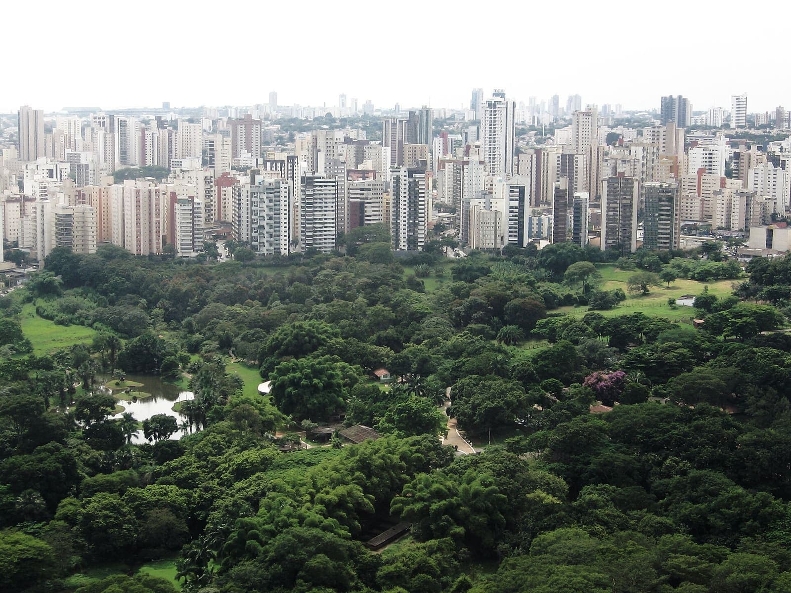 Vista aérea de Goiânia com o zoológico em primeiro plano